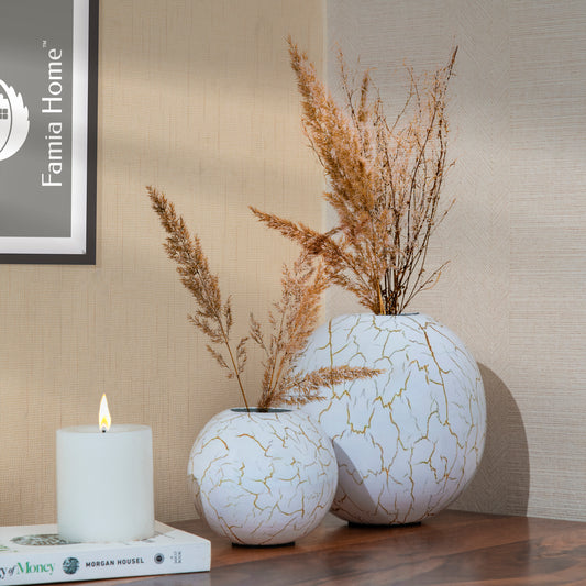 Exclusive Metal FloraSphere Flower Vases, White, Pack Of 2 (Small & Large)