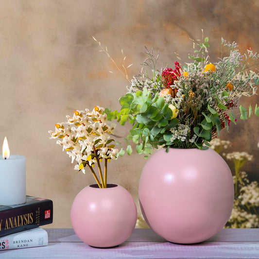 Exclusive Metal FloraSphere Flower Vases, Pink, Pack Of 2 (Small & Large)