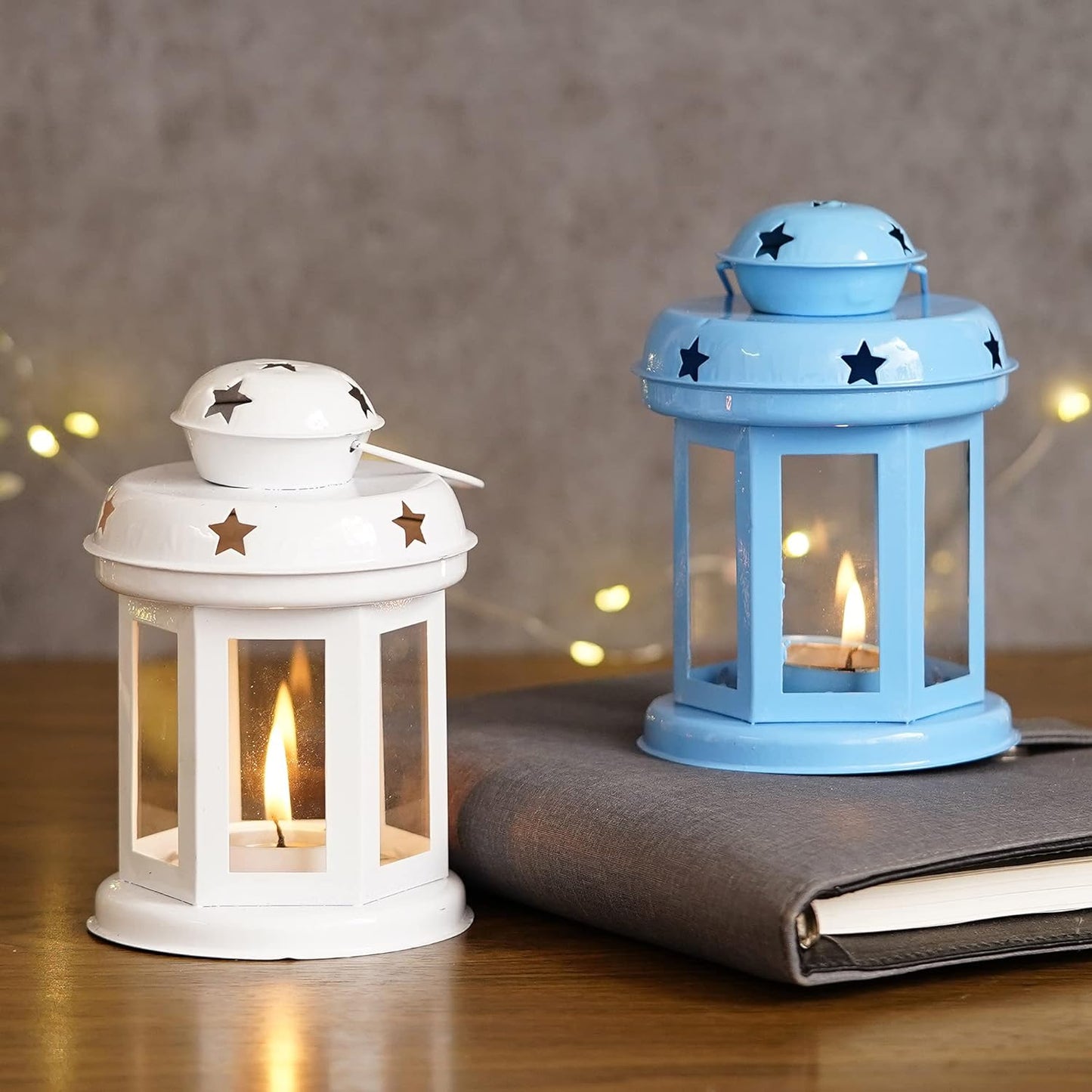 Candy Mini Lanterns, Set of 2, Blue & White