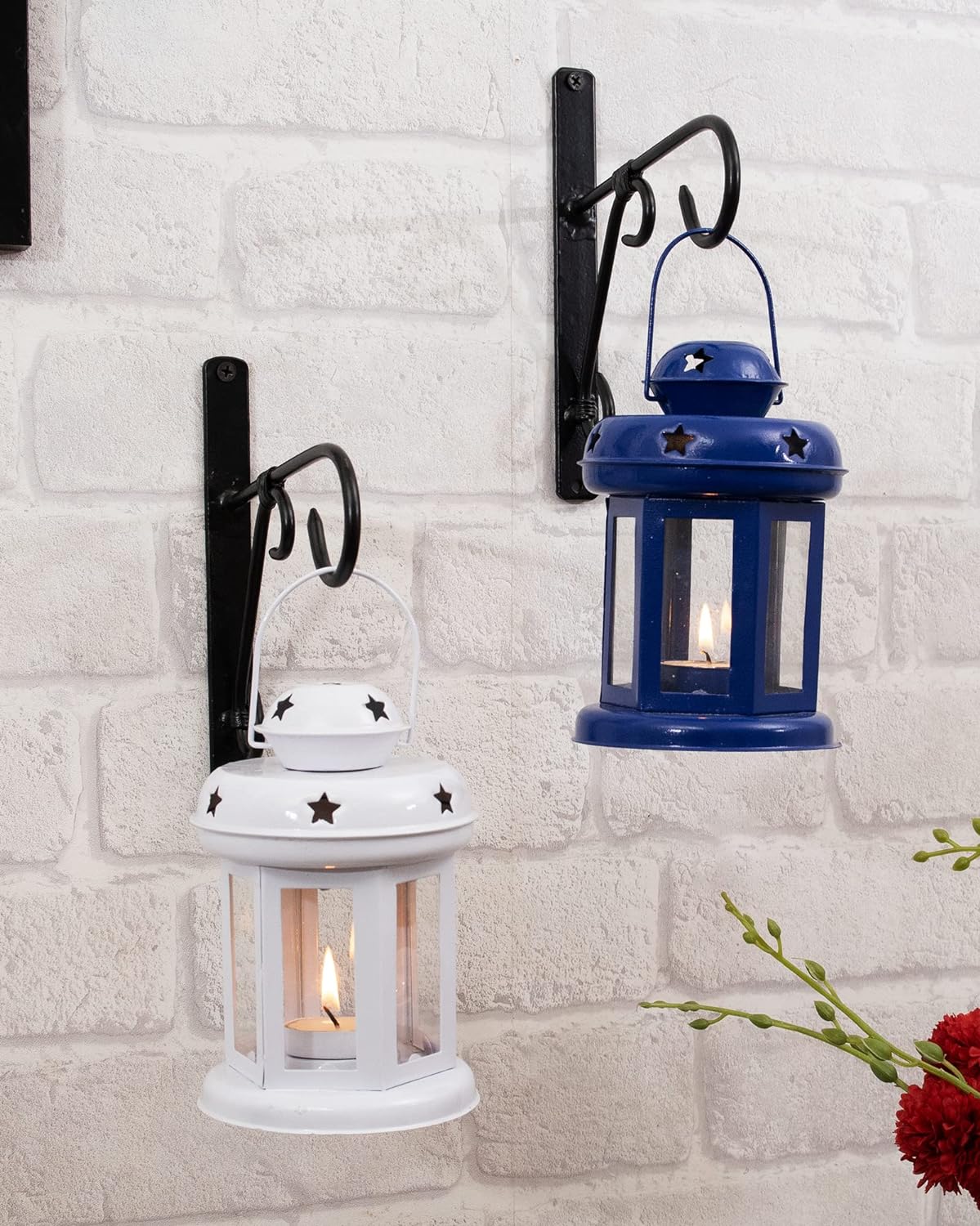 Candy Mini Lanterns, Set of 2, Blue & White