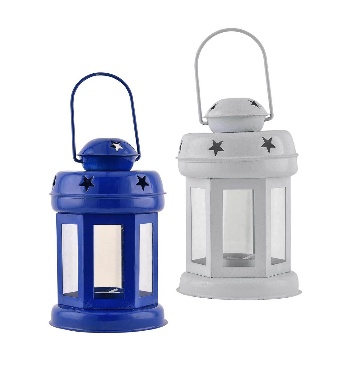 Candy Mini Lanterns, Set of 2, Blue & White