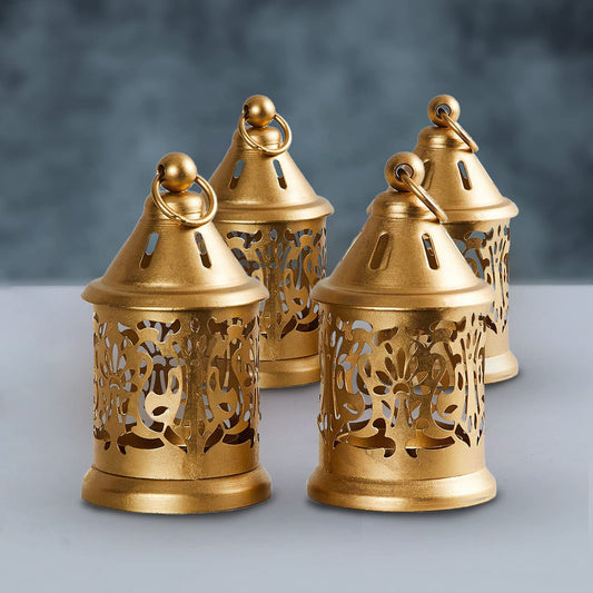 Golden Mini Castle Lanterns, Set of 4