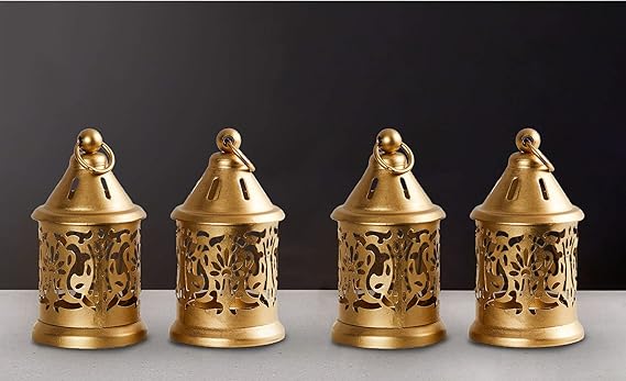 Golden Mini Castle Lanterns, Set of 4
