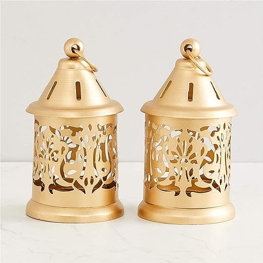 Golden Mini Castle Lanterns, Set of 2