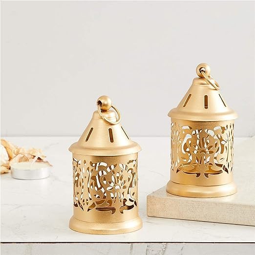 Golden Mini Castle Lanterns, Set of 2