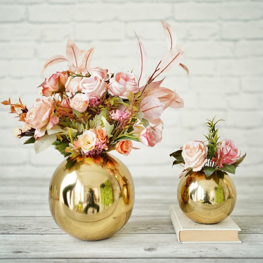 Exclusive Golden Metal FloraSphere Flower Vases, Pack Of 2 (Small & Large)