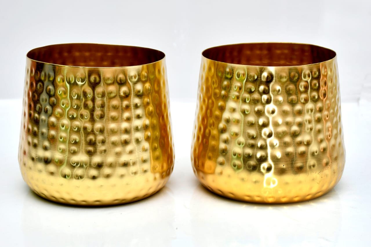 Regular Gold Hammered Planters, Set of 2