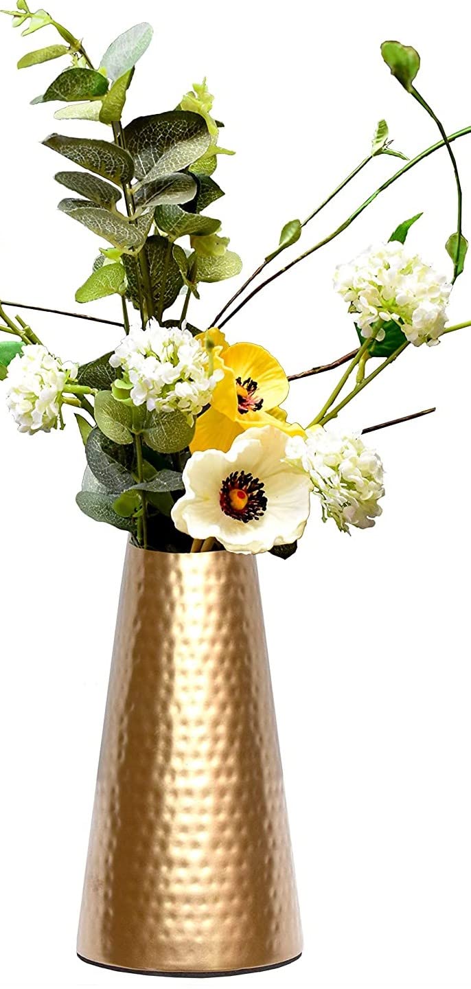 Metal Gold Hammered Flower Vase