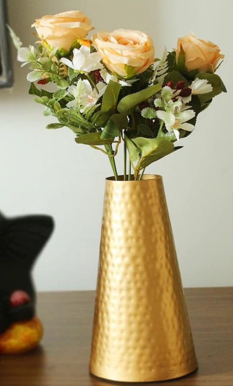 Metal Gold Hammered Flower Vase