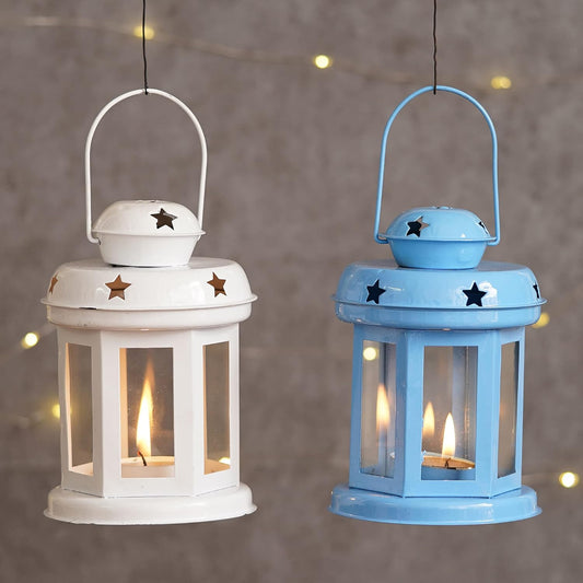 Candy Mini Lanterns, Set of 2, Blue & White