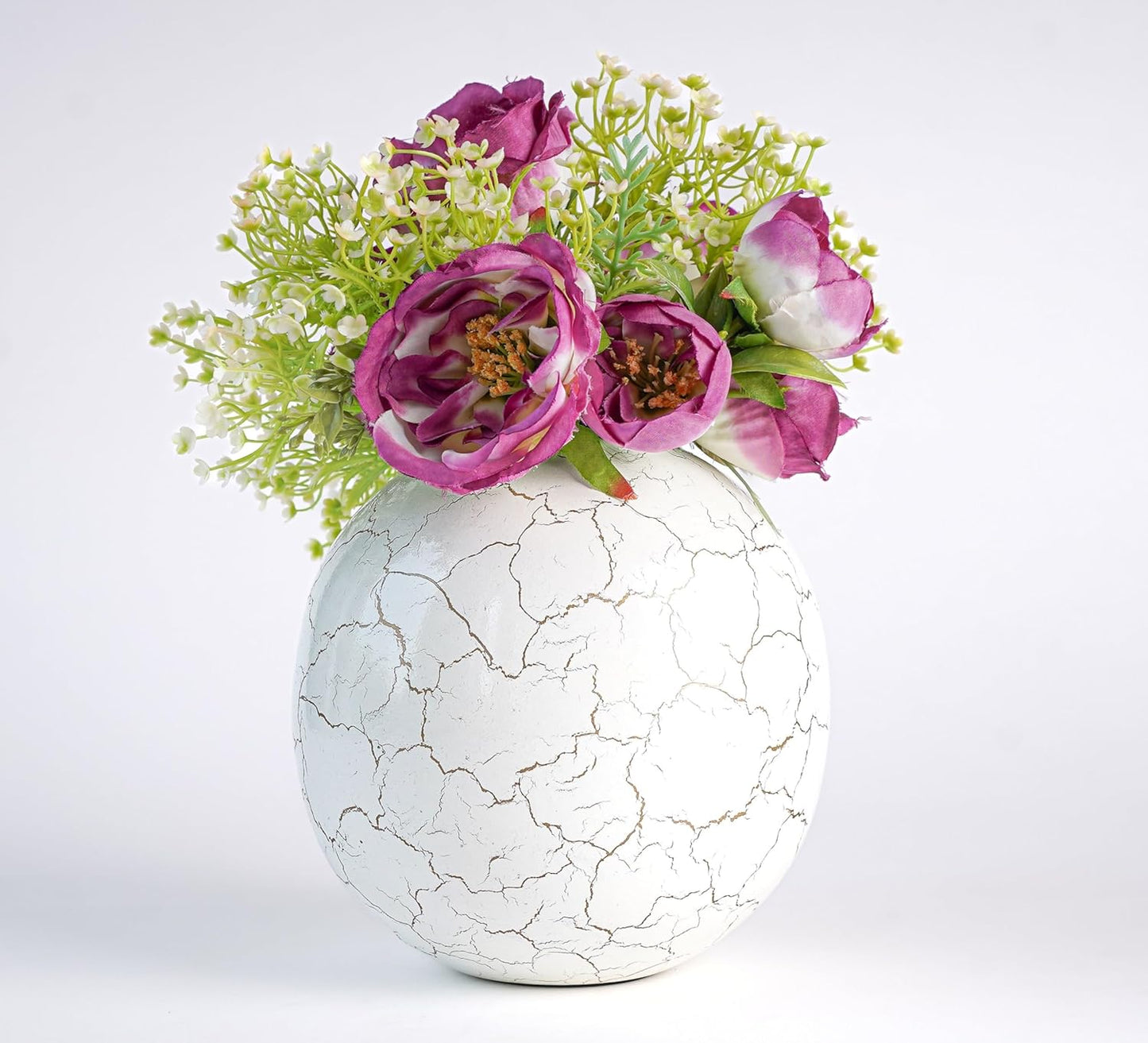 Exclusive Metal FloraSphere Flower Vase - White AurealCrack Print (Large)