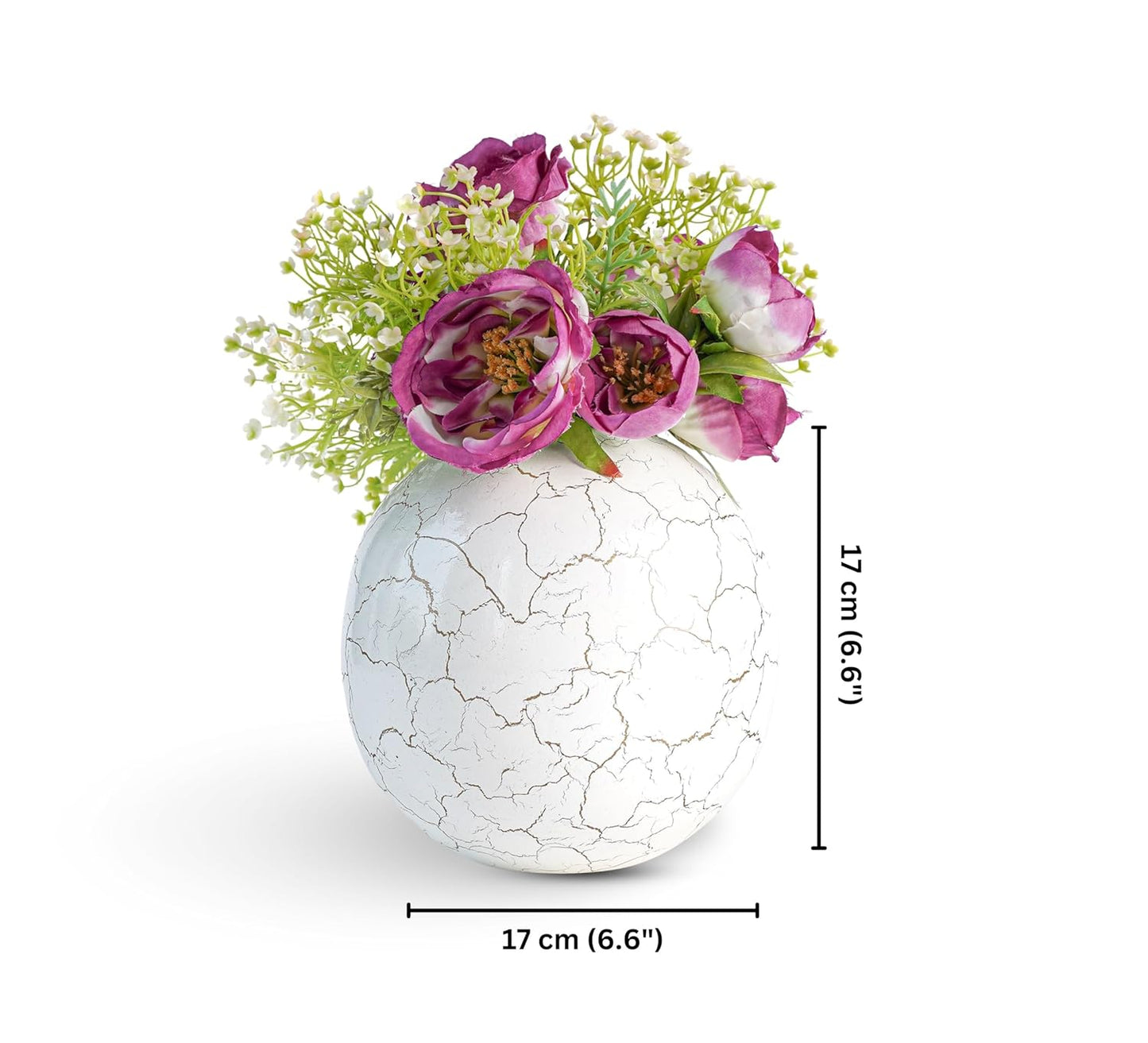 Exclusive Metal FloraSphere Flower Vase - White AurealCrack Print (Large)