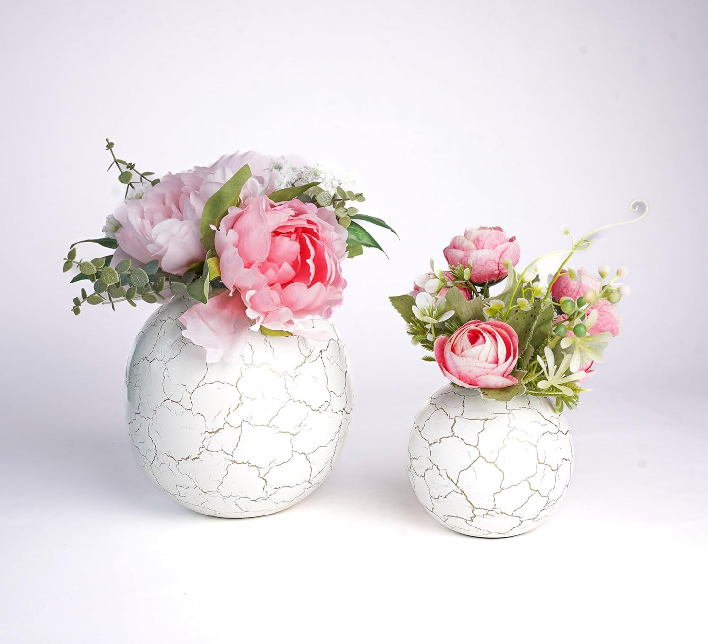 Exclusive Metal FloraSphere Flower Vases, White, Pack Of 2 (Small & Large)