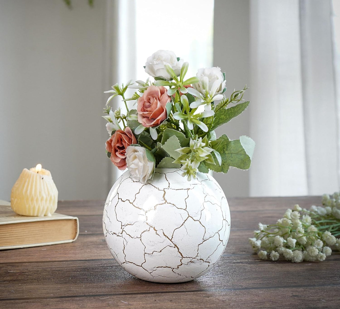 Exclusive Metal FloraSphere Flower Vase - White AurealCrack Print (Small)