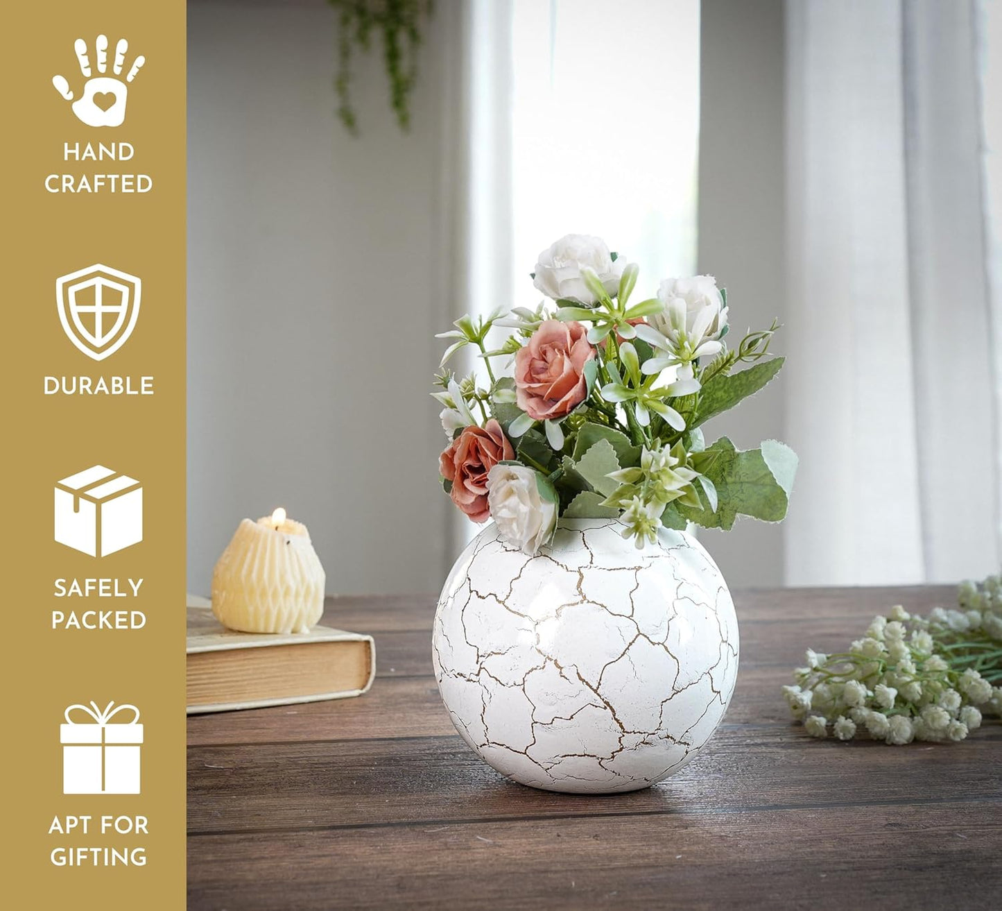 Exclusive Metal FloraSphere Flower Vase - White AurealCrack Print (Small)