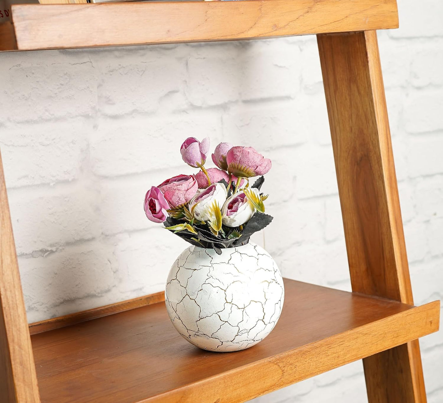 Exclusive Metal FloraSphere Flower Vase - White AurealCrack Print (Small)