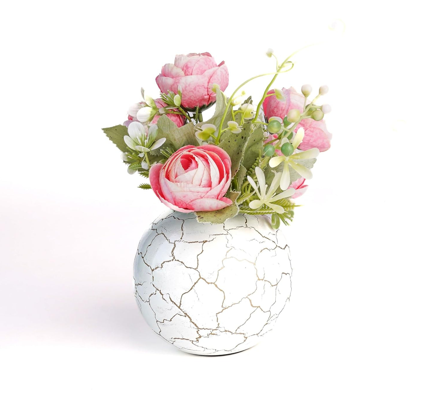 Exclusive Metal FloraSphere Flower Vase - White AurealCrack Print (Small)