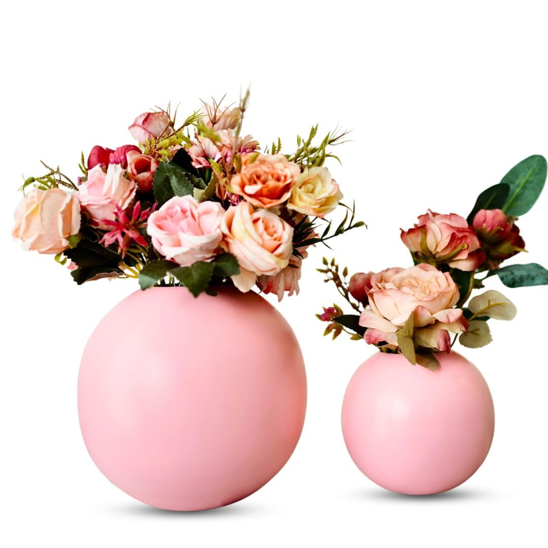 Exclusive Metal FloraSphere Flower Vases, Pink, Pack Of 2 (Small & Large)