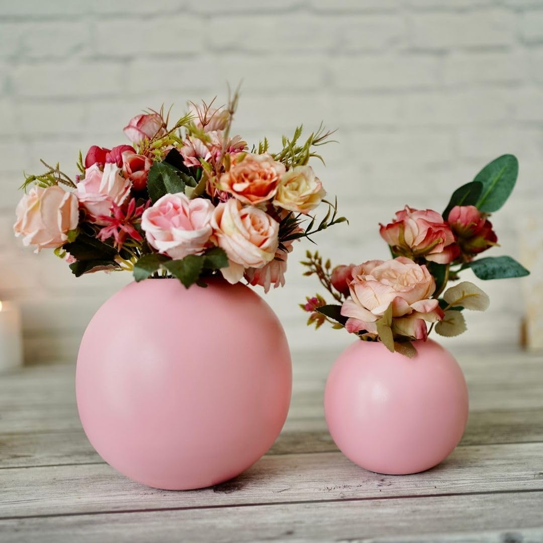 Exclusive Metal FloraSphere Flower Vases, Pink, Pack Of 2 (Small & Large)